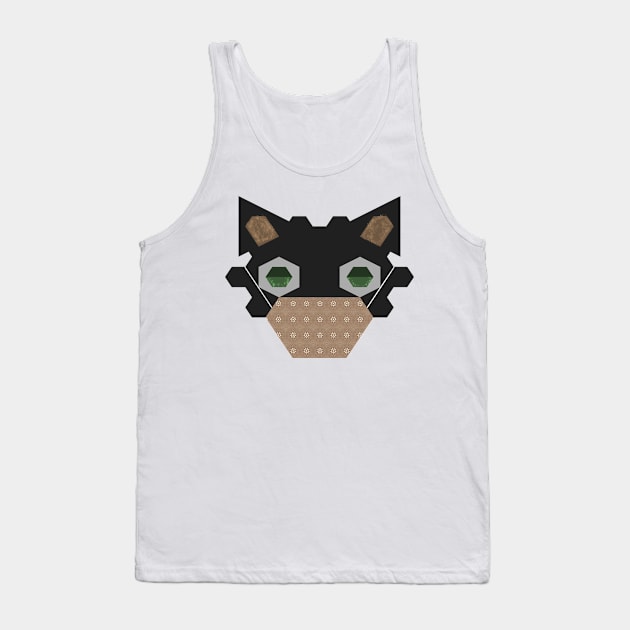 Black Cat Wearing Brown Flowers Pattern Mask Tank Top by wagnerps